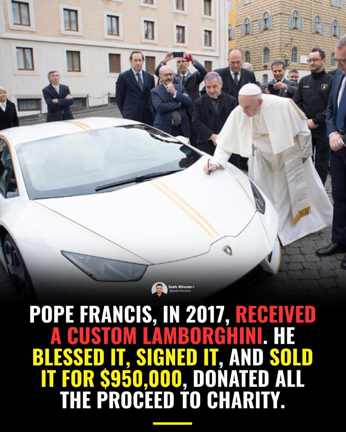 🚨 “람보르기니 대신 선택한 것”

교황 프란치스코, 100만 달러 슈퍼카를 기부로 바꾸다