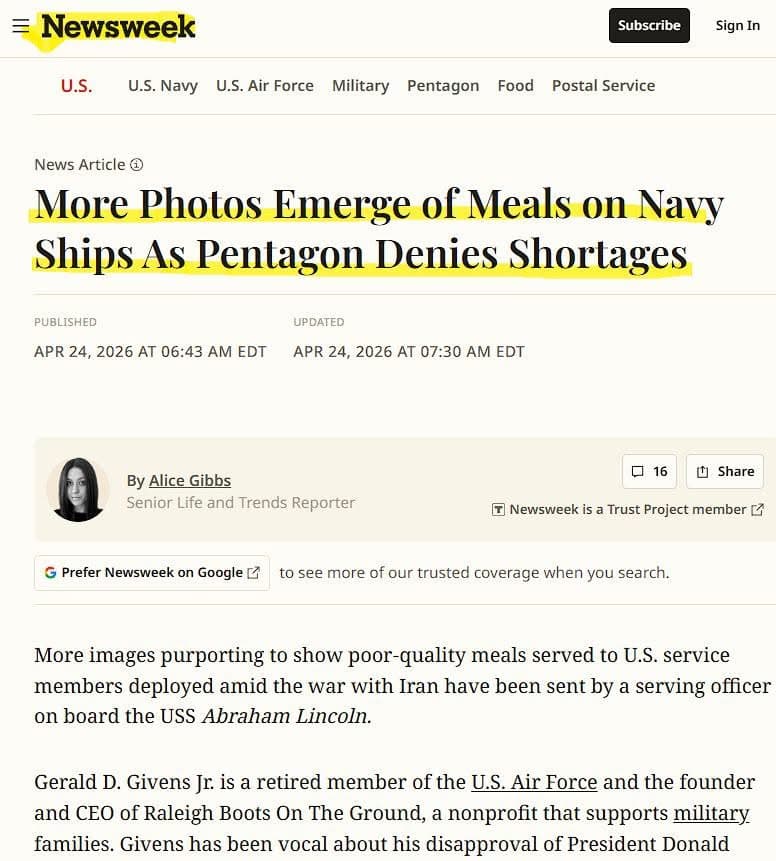 미 항공모함 배식 수준