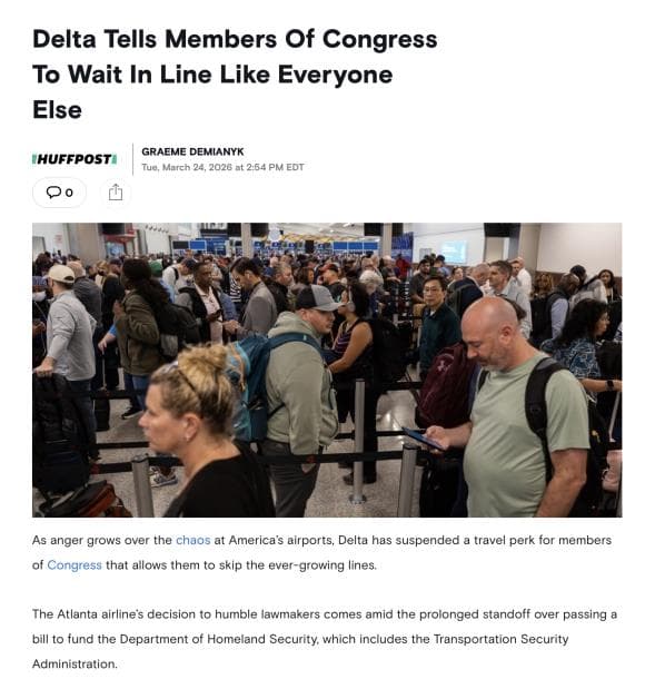 델타항공의 혁신: 국회의원들도 몇 시간씩 줄 서서 기다리게 규정을 바꿨네요.