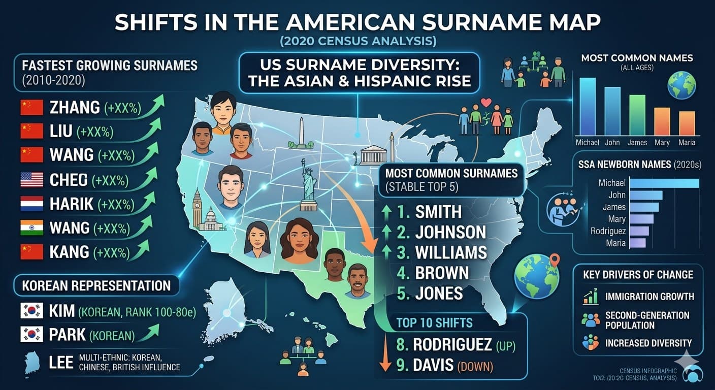 미국 성씨 지도 변화 가속 장 류 왕 급증 아시아계 영향력 확대